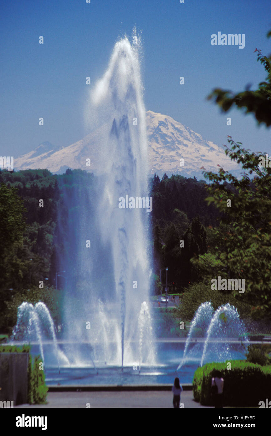 Drumheller Fountain And Mt Rainier View From Quadrangle on University