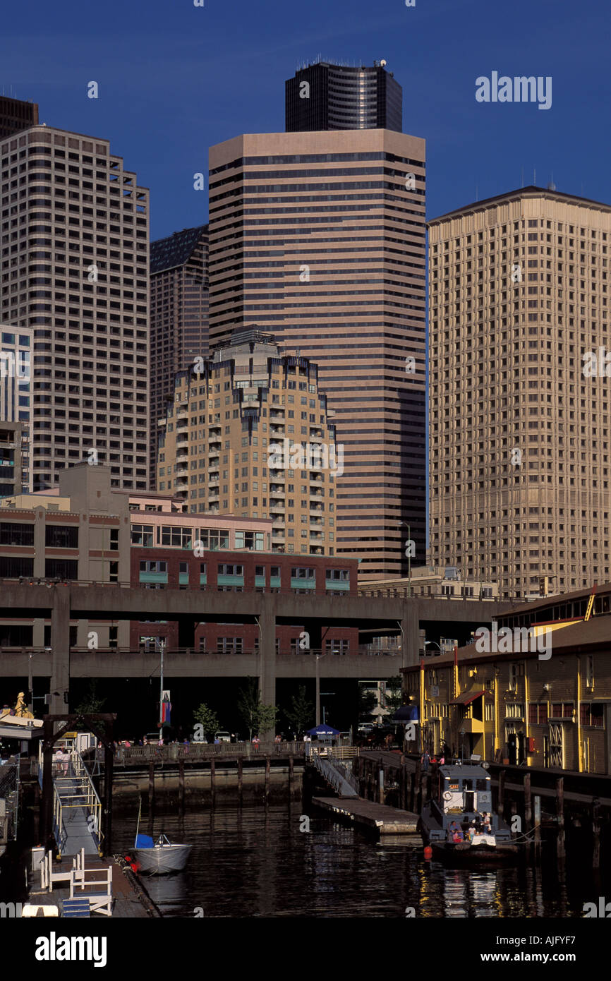 Waterfront view of downtown office buildings and Alaskan Way Viaduct