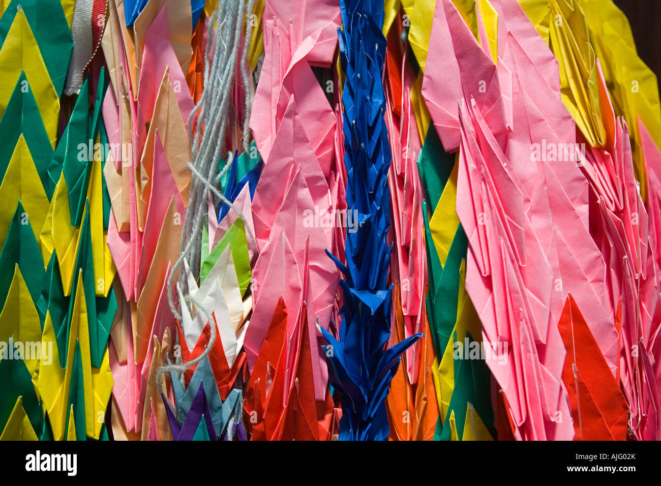 Peace symbol paper crane chains Changi Chapel shrine for Wold War II