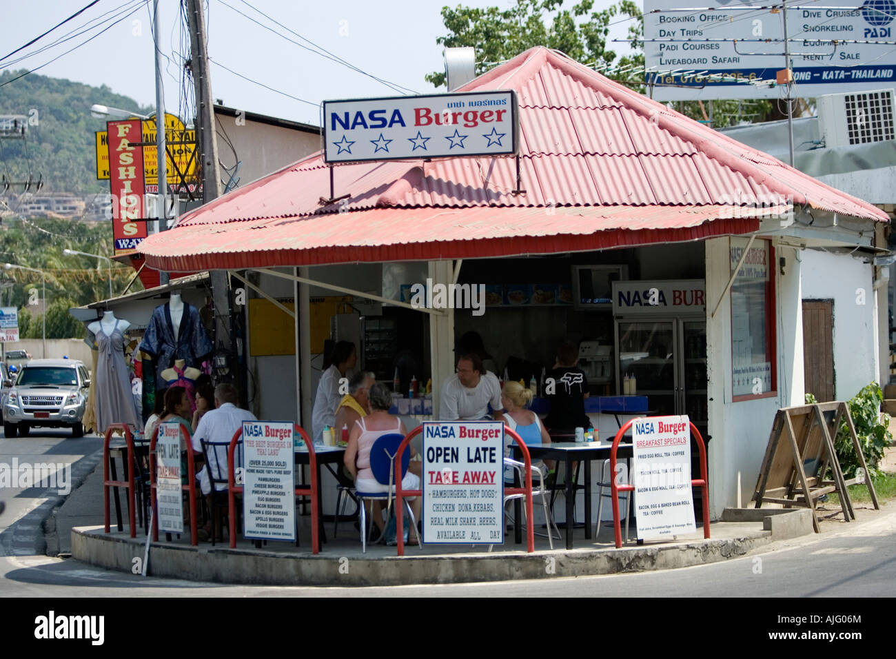 Open air road side burger fries stand NASA Burgers Phuket Thailand