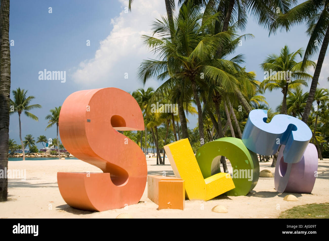 Giant Colored Letters Spell Name Siloso Beach Sentosa Island Singapore Stock Photo Alamy