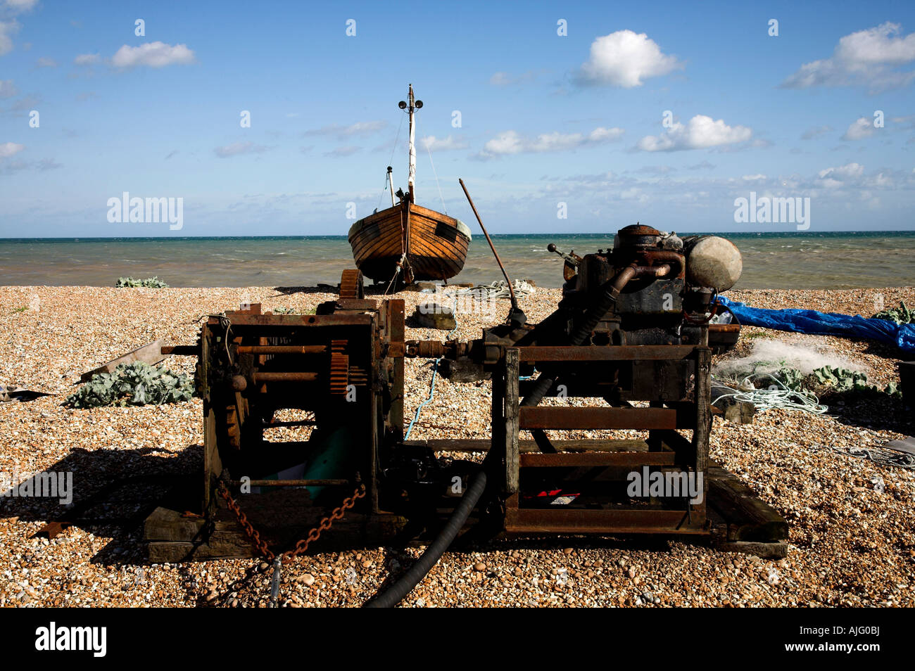 Fishing boat and beach Dungeness Kent Stock Photo - Alamy