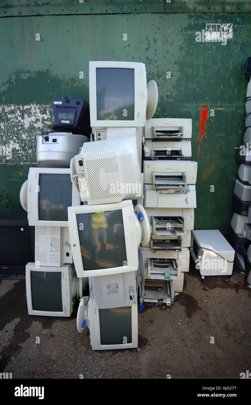 A pile of old computer screens stand at a recycling centre in Exeter, Devon  Stock Photo - Alamy