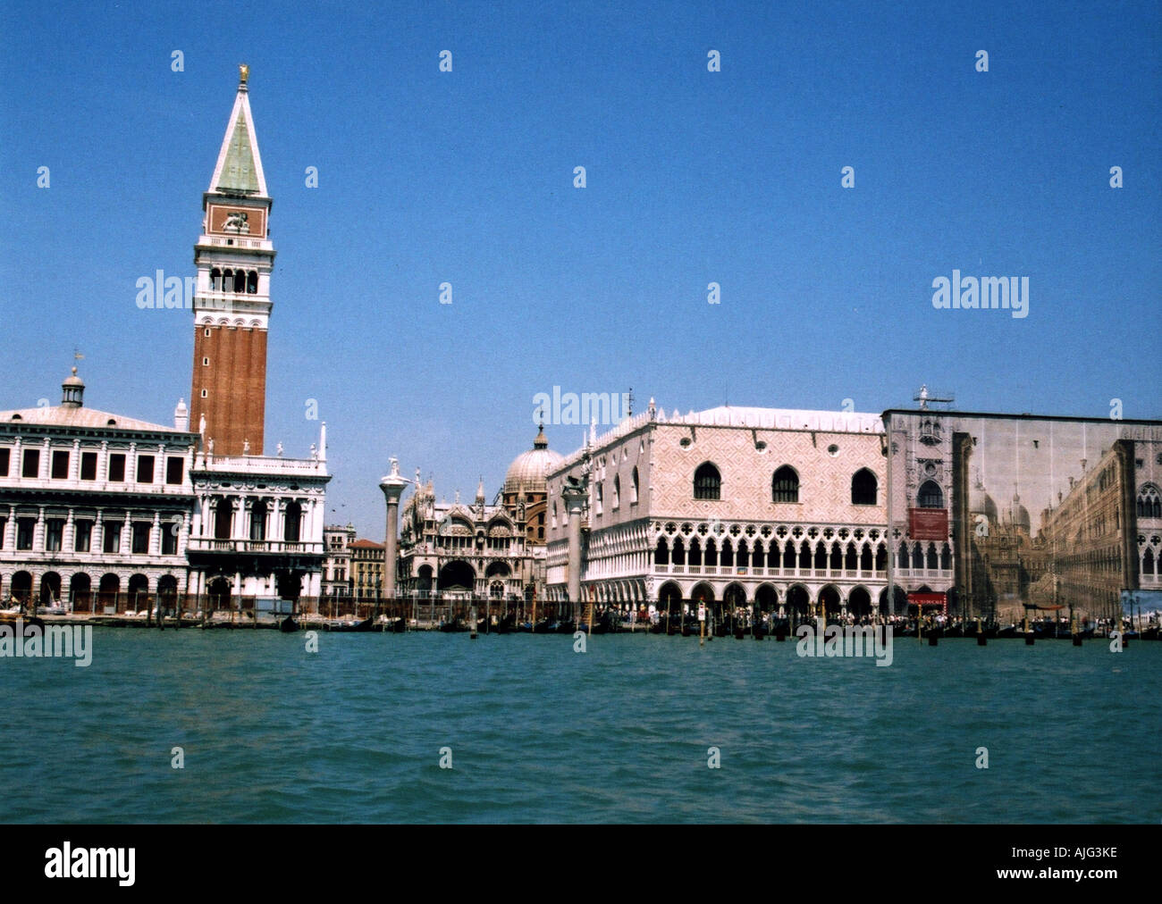 VENICE  The Campanile Tower with the Doges Palace at right Stock Photo