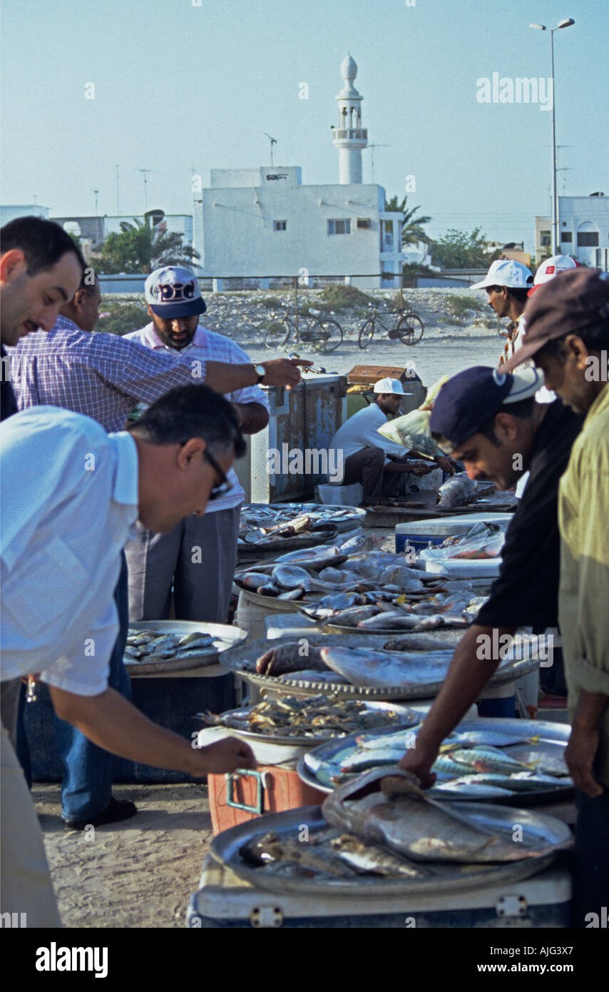 Arab man buying fish in market, Bahrain Stock Photo Alamy