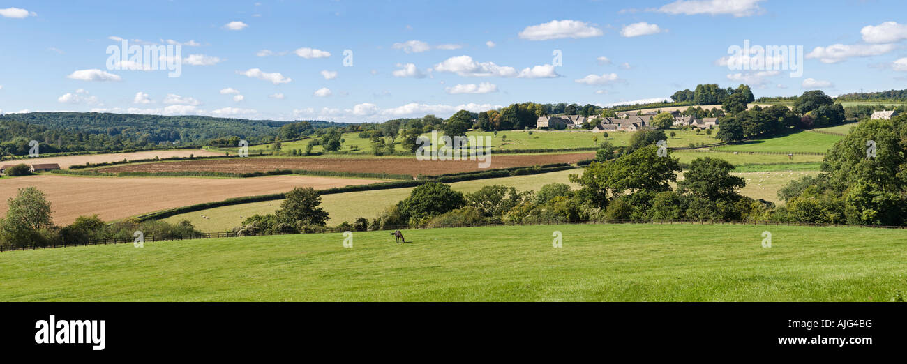 A panoramic view of the Cotswold village of Yanworth, Gloucestershire ...