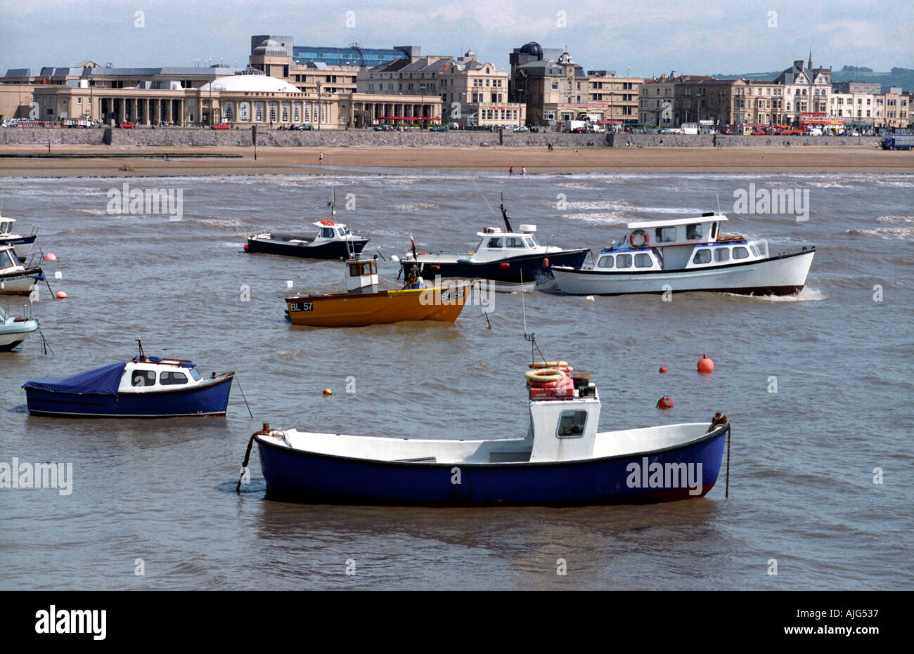 Boats in the harbour at Weston super Mare Stock Photo