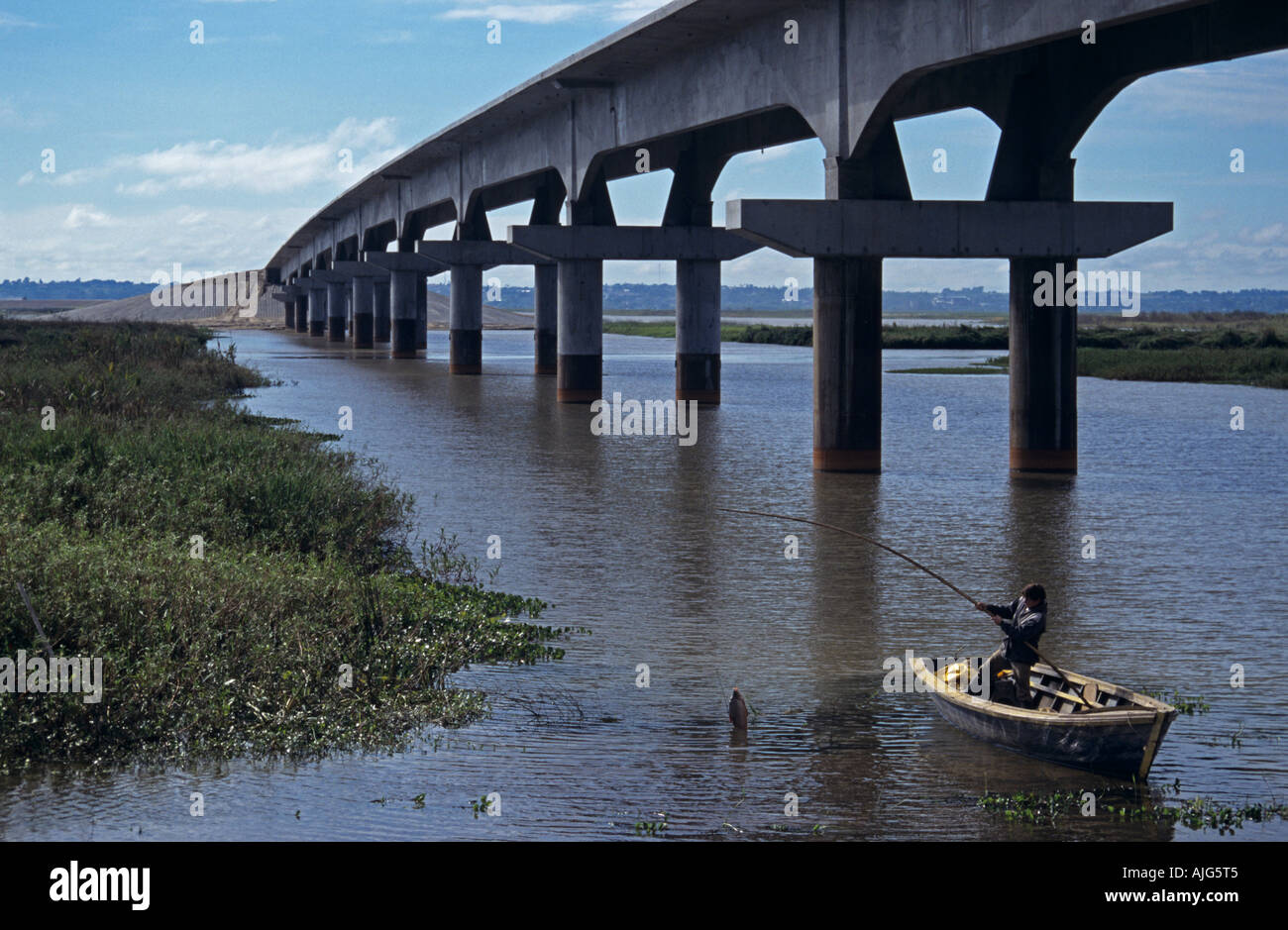 New road viaduct over swampland and River Pirana linking Rosario to Victorio, Argentina Stock Photo