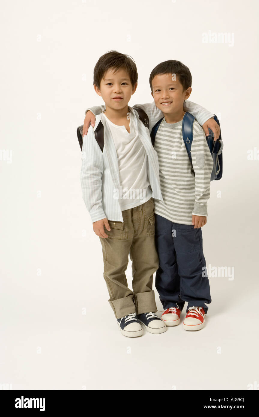 Two elementary age boys looking at camera Stock Photo
