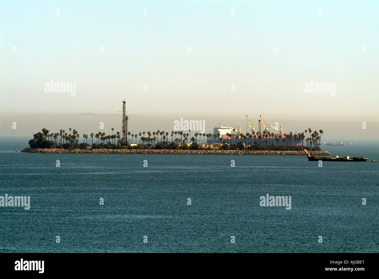 Oil and Gas Drilling Island off Long Beach California America USA Man