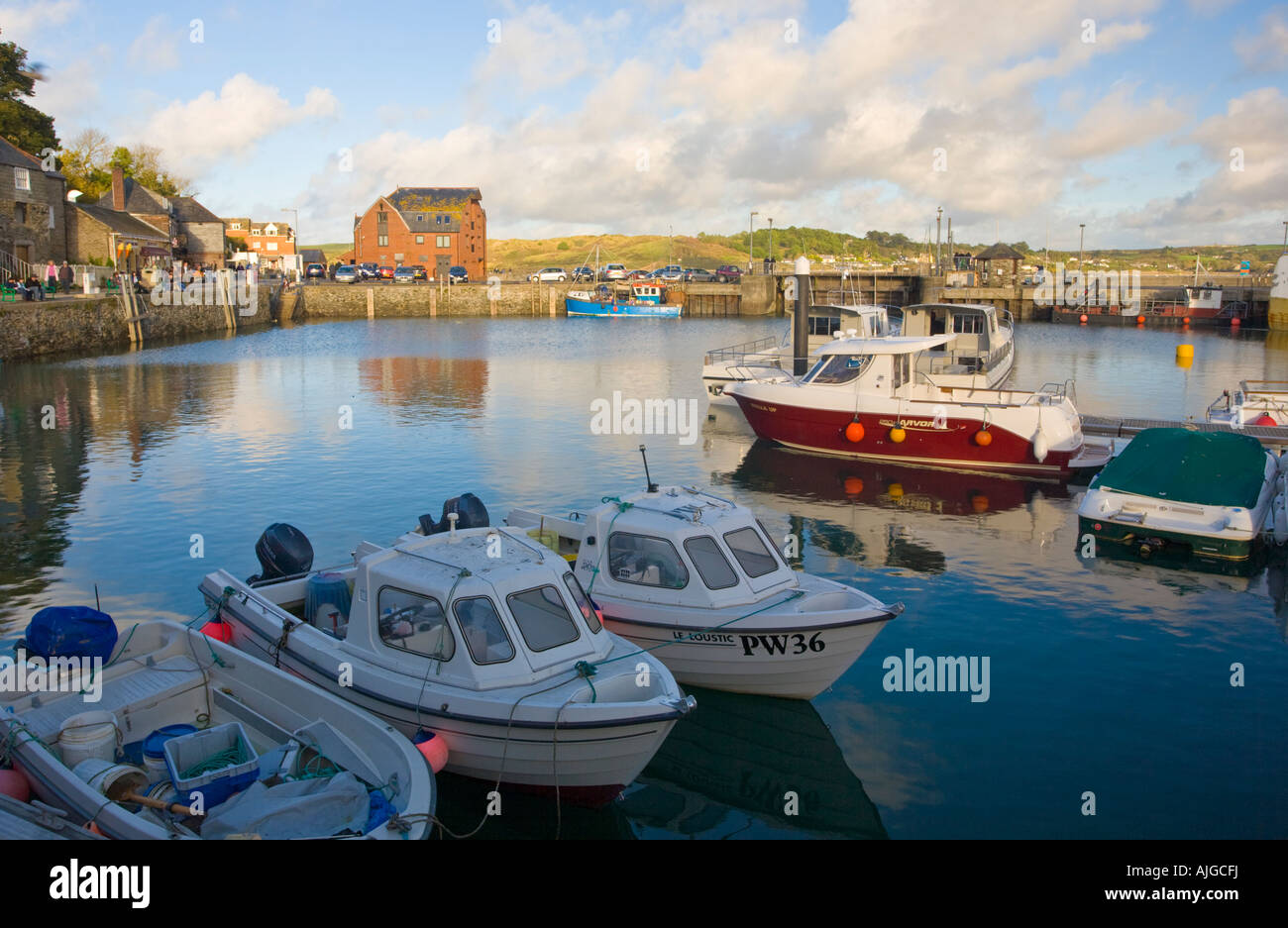 Tranquil harbour scene in the popular Cornish holiday destination of Padstow Cornwall GB Stock Photo