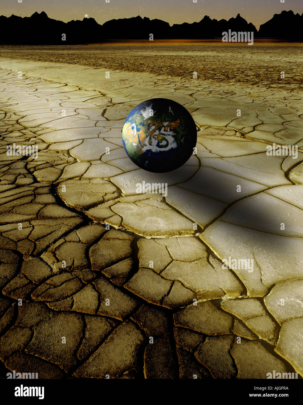 DIGITAL CONCEPT:  Moonscape and Globe Stock Photo