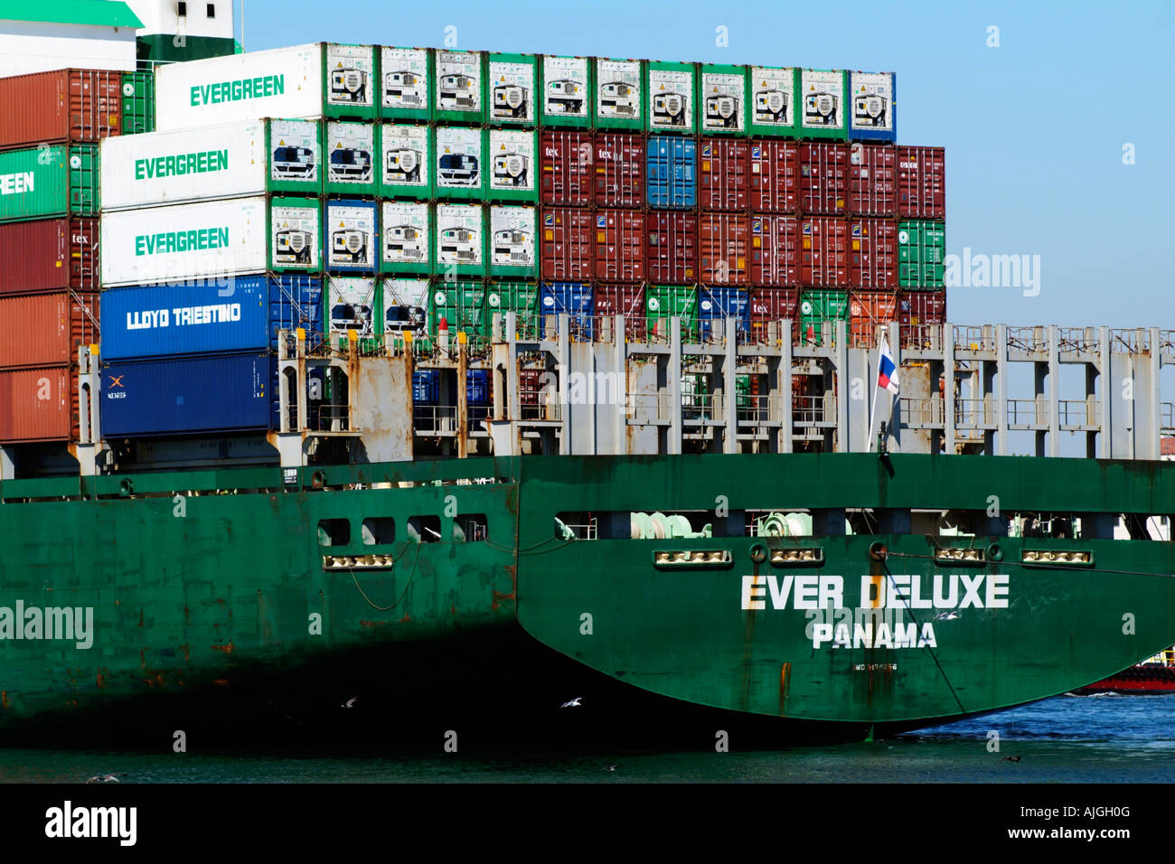 Stack of Container Boxes onboard a Ship Port of Los Angeles California