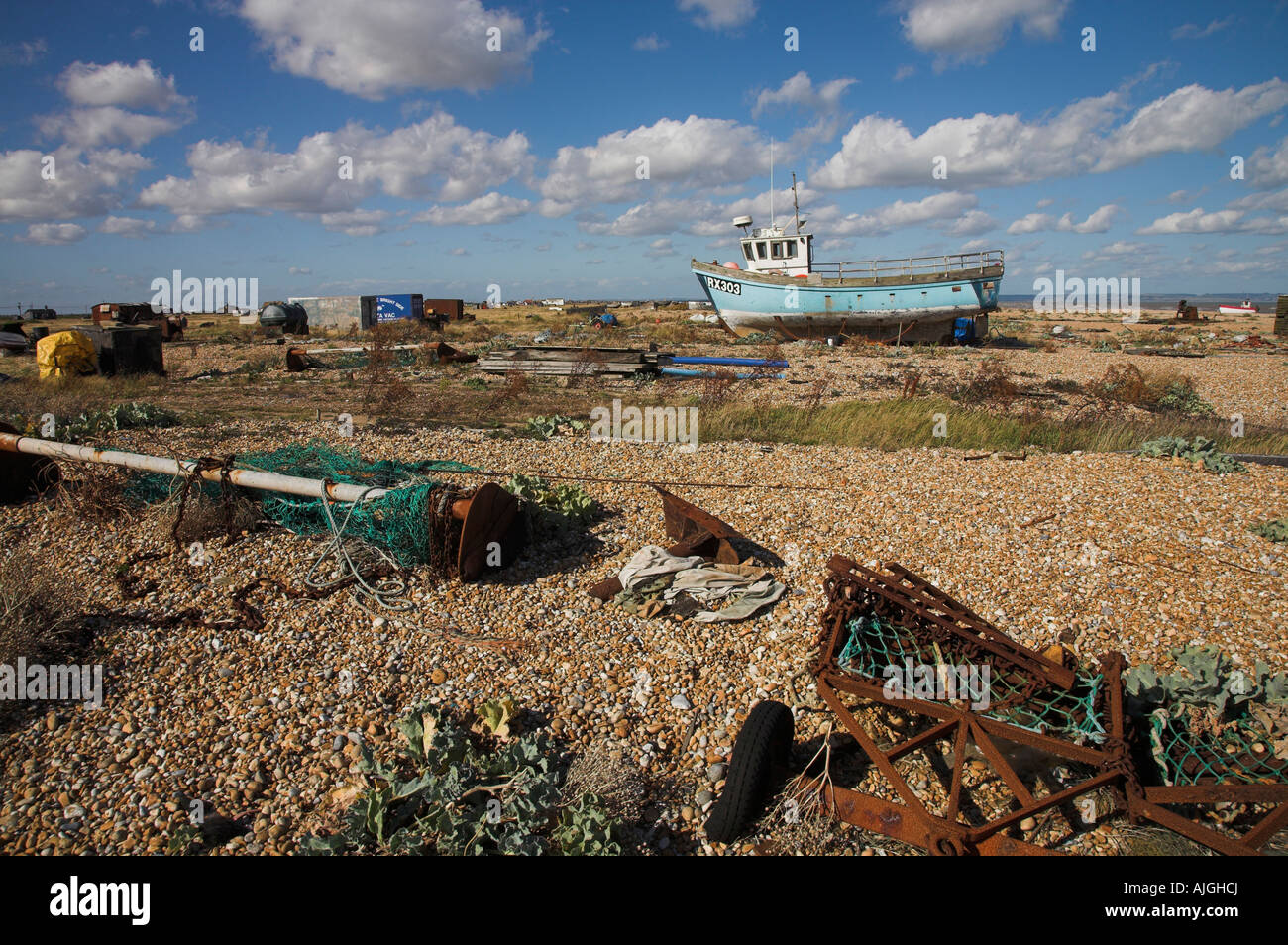 Fishing boat and beach Dungeness Kent Stock Photo - Alamy