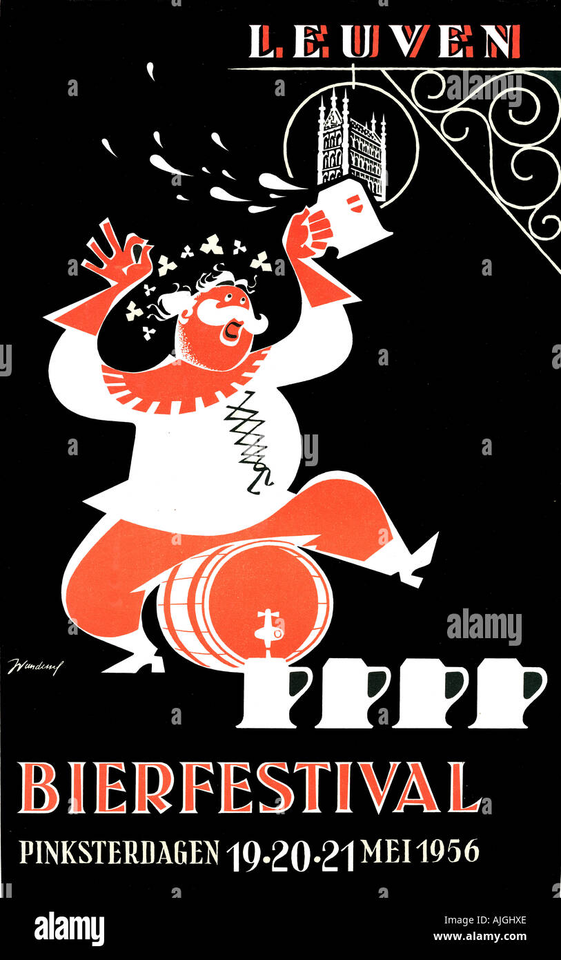 Leuven Beer Festival 1956 Poster for the beer festival in the famous Belgian brewing town Stock Photo