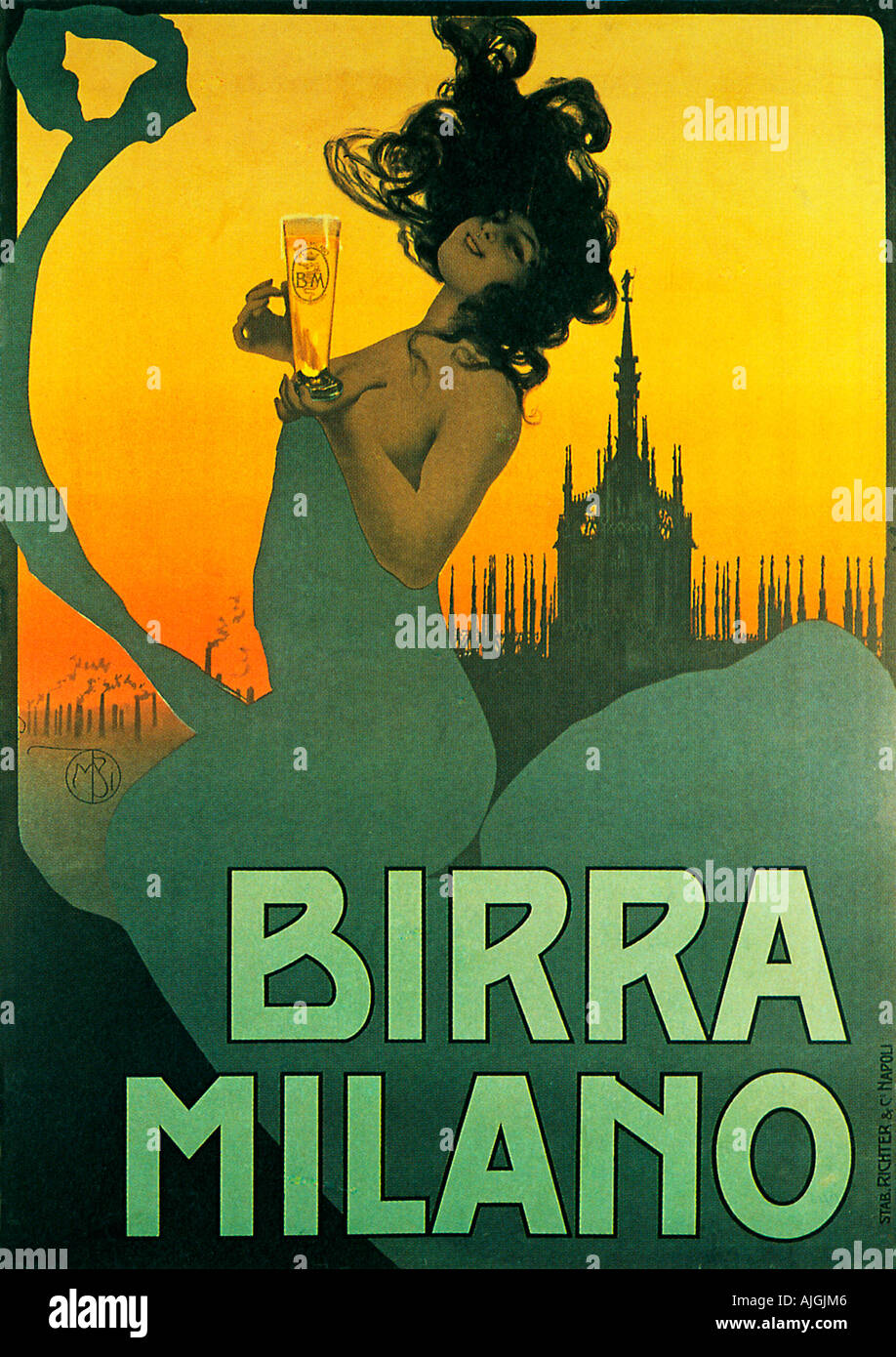 Birra Milano Art Nouveau Poster By Mario Borgoni With The Famous Milan Cathedral In The Background Stock Photo Alamy