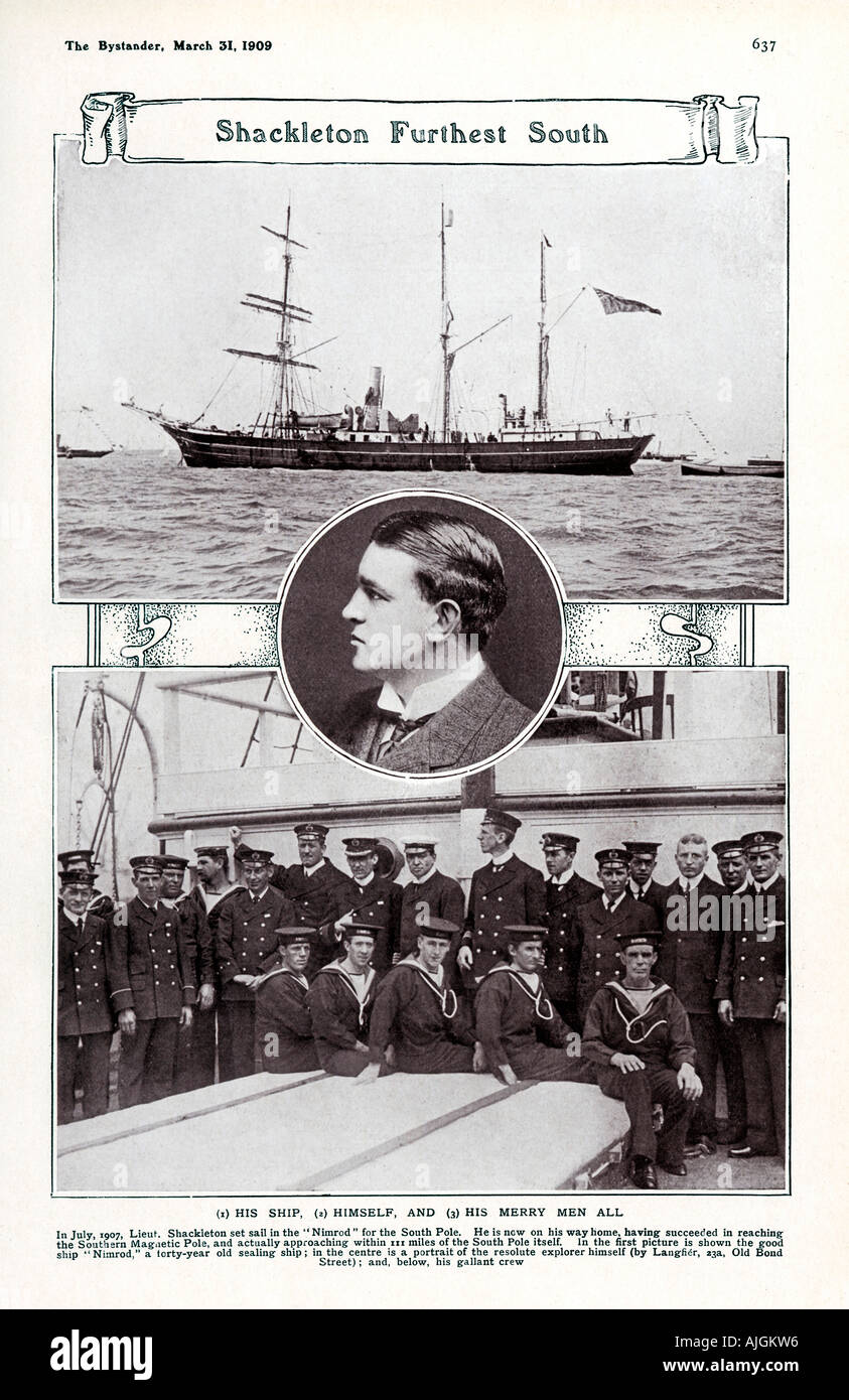 Shackleton Furthest South Magazine spread on the 1907 1909 Antarctic expedition published just before his return Stock Photo