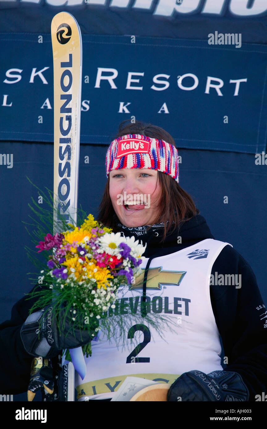 Julia Mancuso at the awards ceremony for the Downhill race during the 2004 Chevrolet U S Alpine National Championships Stock Photo