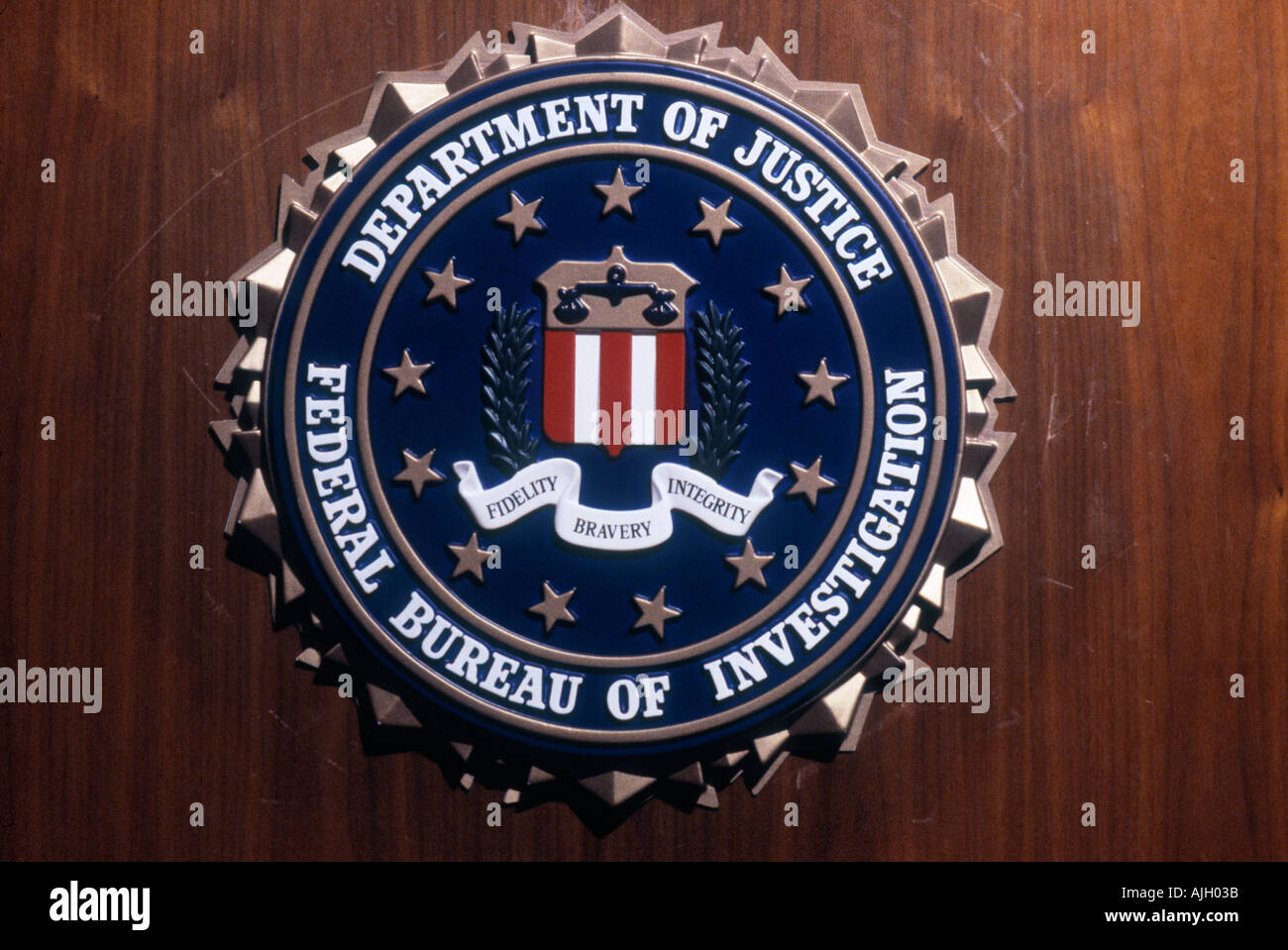 The FBI logo emblem at FBI  headquarters in Quantico Virginia USA Stock Photo