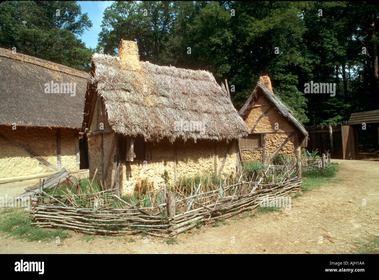 Homes in the James Fort Jamestown Festival Park Virginia circa 1620