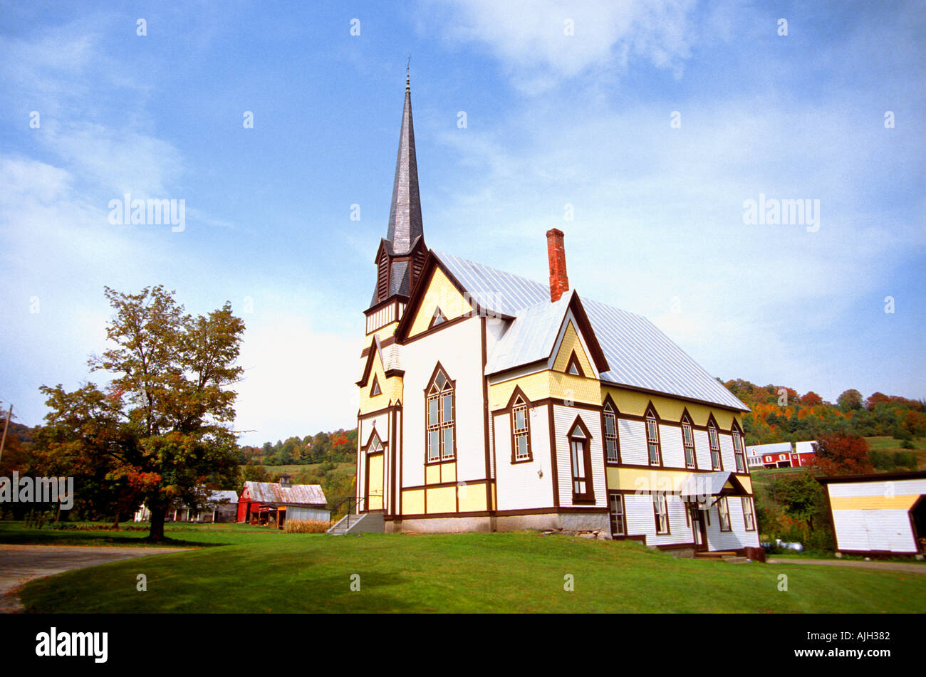 The church at East Orange Vermont during autumn time Stock Photo