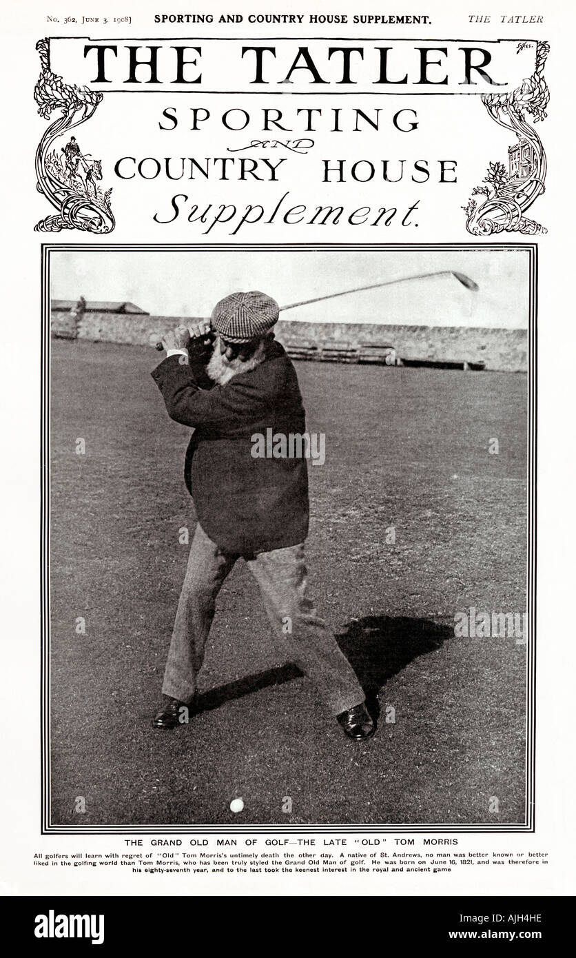 Old Tom Morris 1908 obituary photograph of the Grand Old Man of Scottish golf St Andrews 4 times winner of the Open Stock Photo