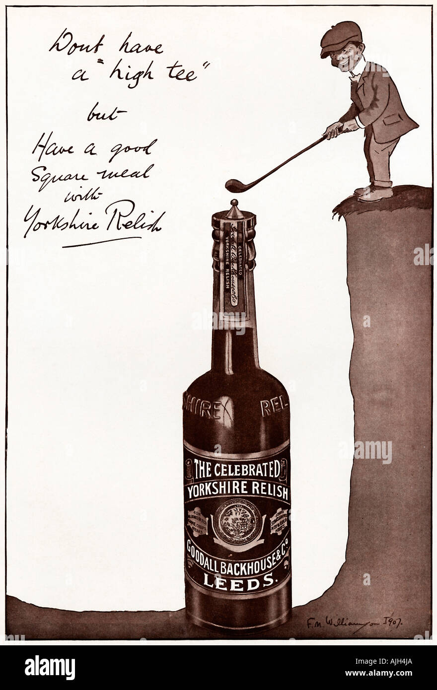 Yorkshire Relish Edwardian advert Dont have a High Tee but have a good Square meal with Yorkshire relish Stock Photo