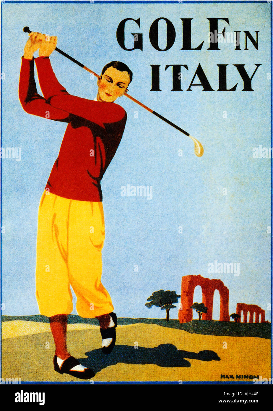 Golf In Italy 1931 travel poster advertising the joys of golf in Italy Stock Photo