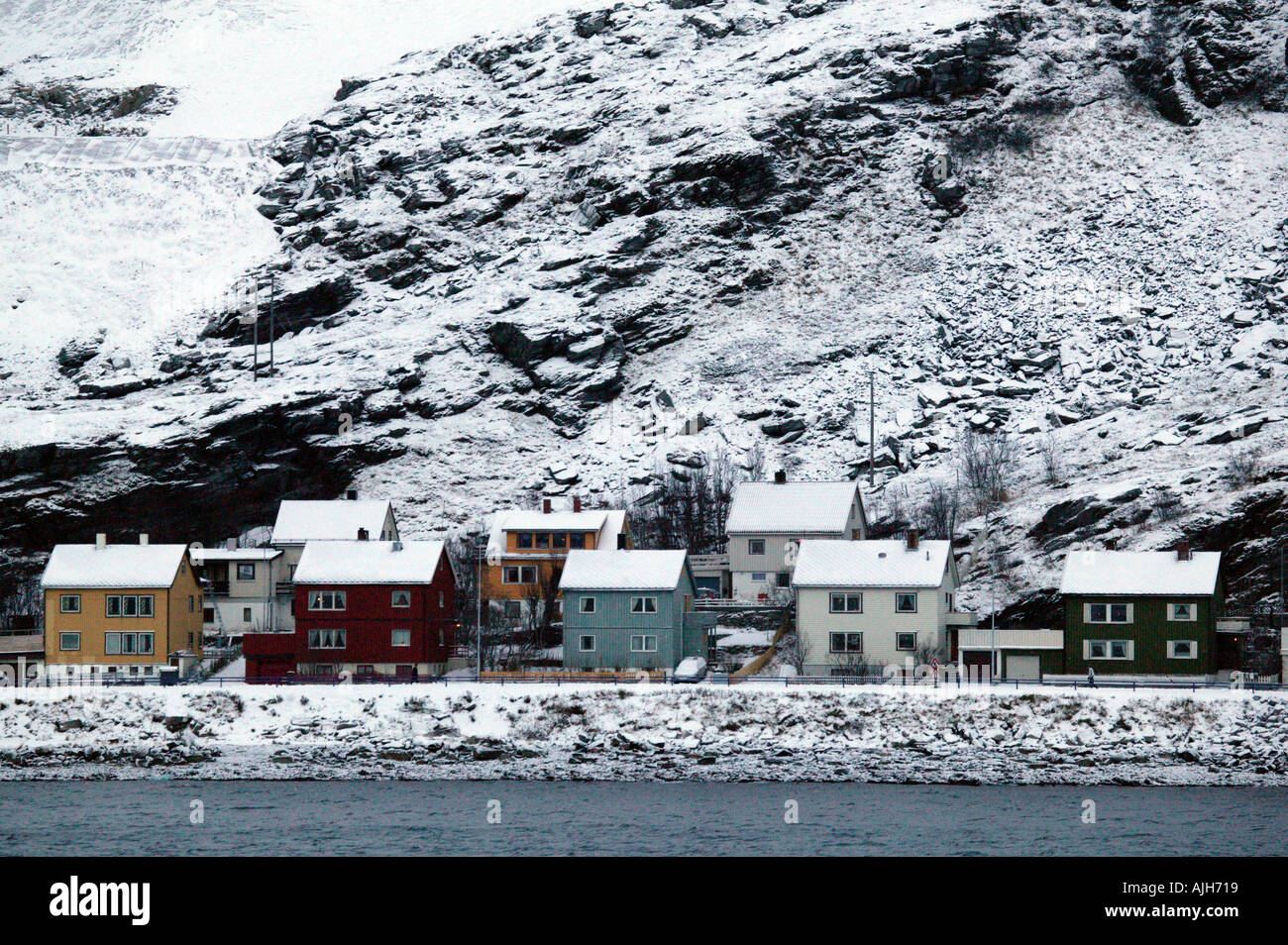 Houses along Hammerfest harbour in the Finnmark province Northern