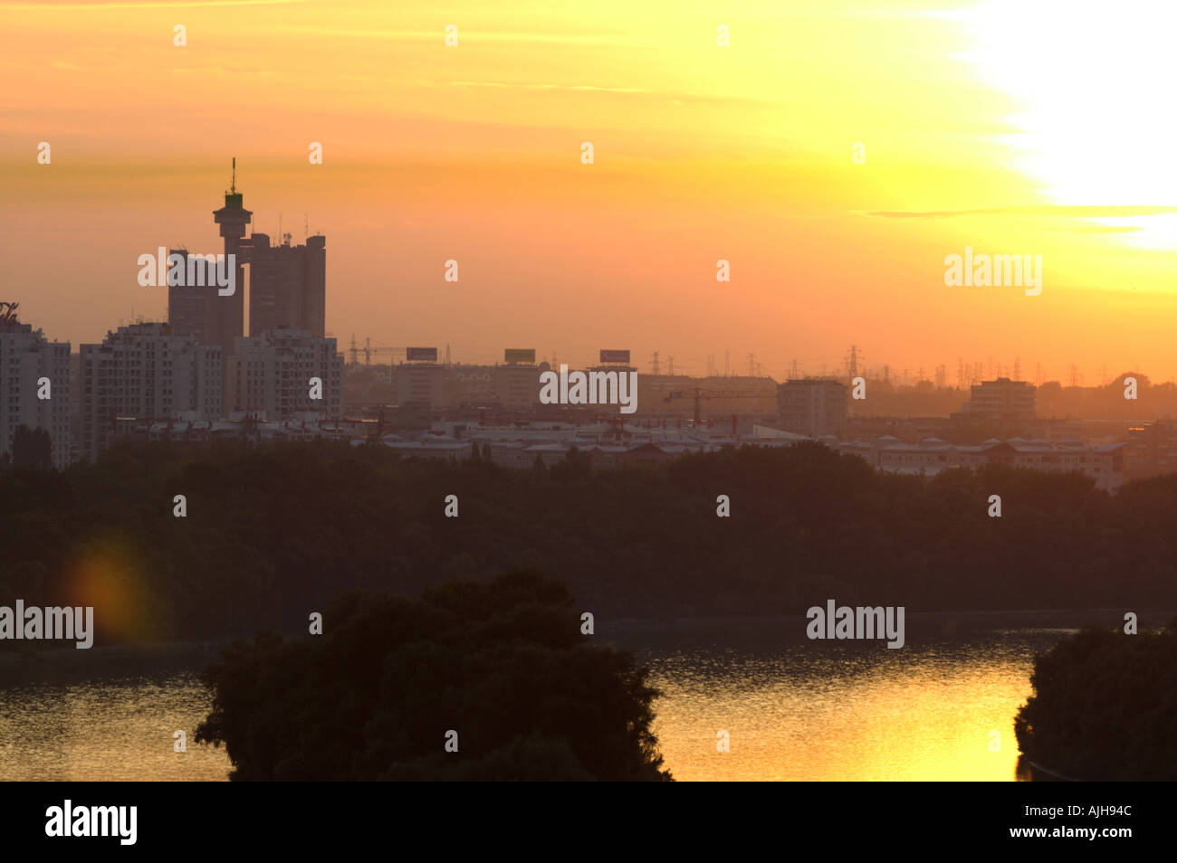 Beograd, Genex Tower, river Save meets river Danube Stock Photo