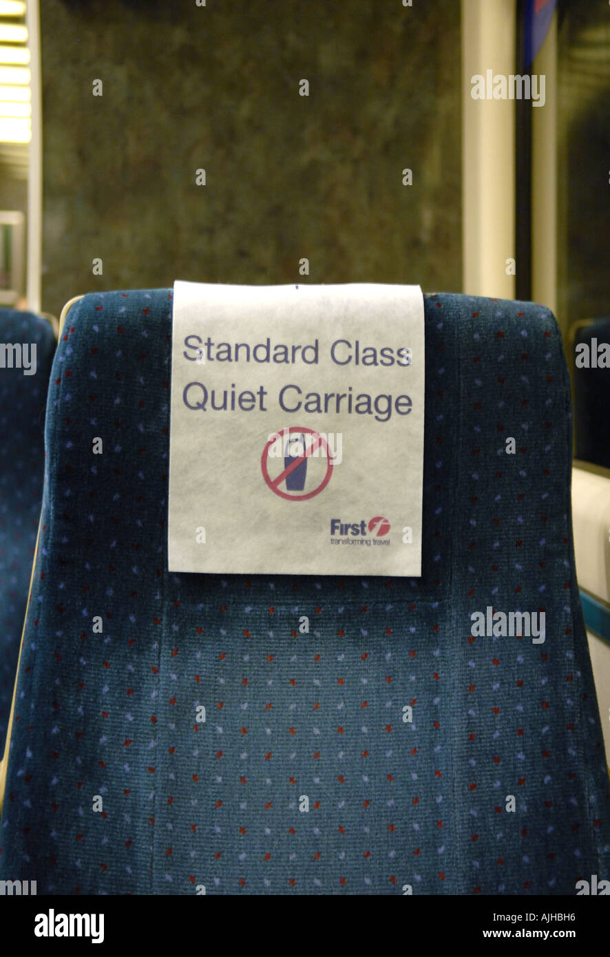 Quiet carriage signs on a First Great Western train, UK. Stock Photo