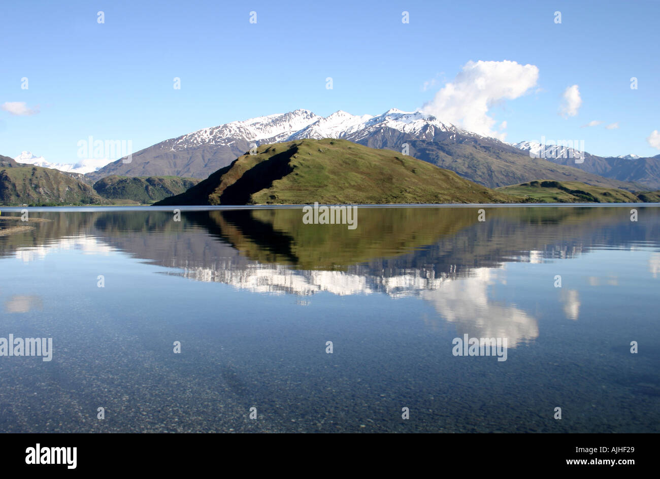 Lake Wanaka Glendhu Bay Reflection in water Otago South Island New Zealand Stock Photo