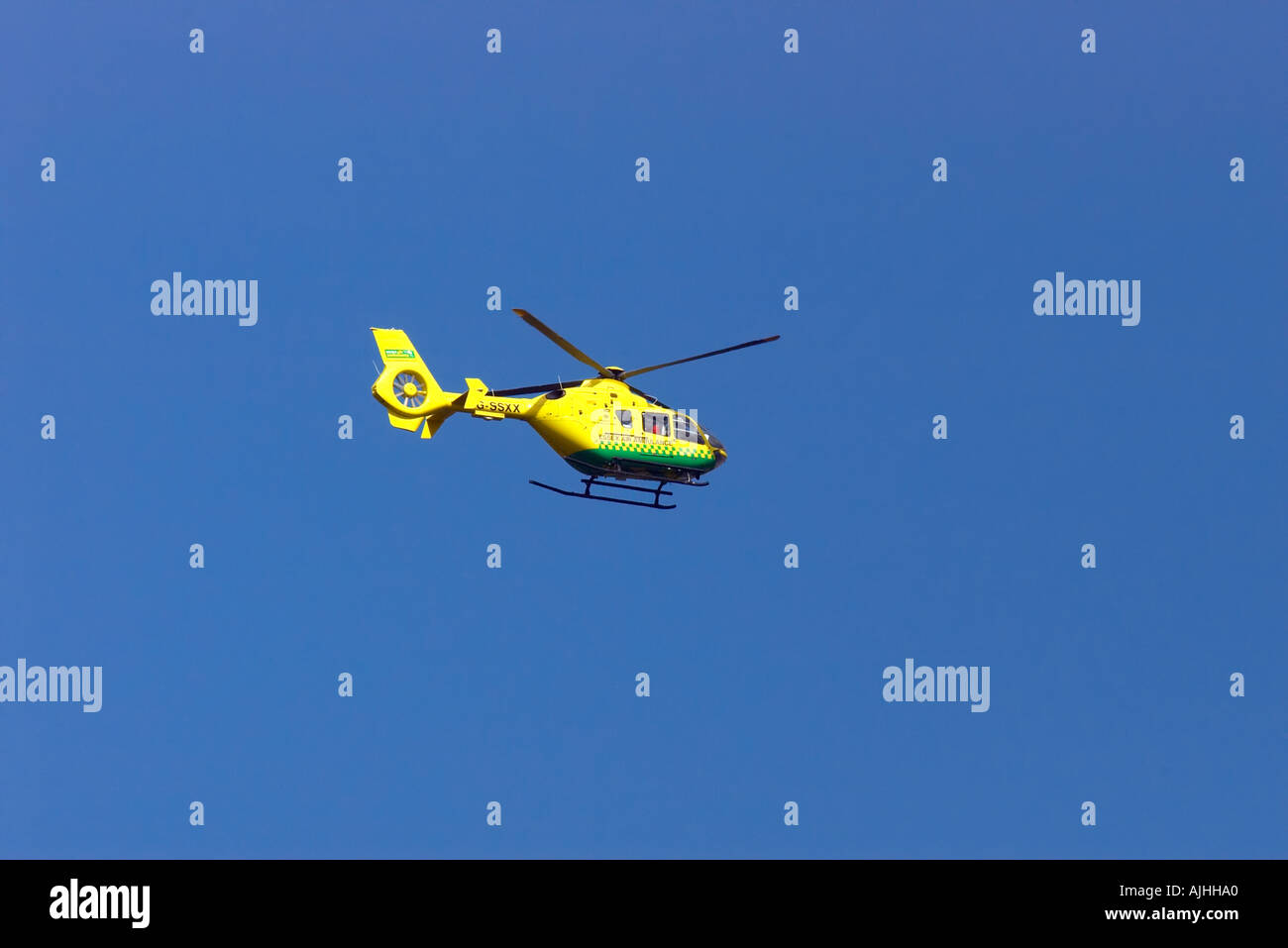 Essex Air Ambulance helicopter G SSXX flying over London Stock Photo