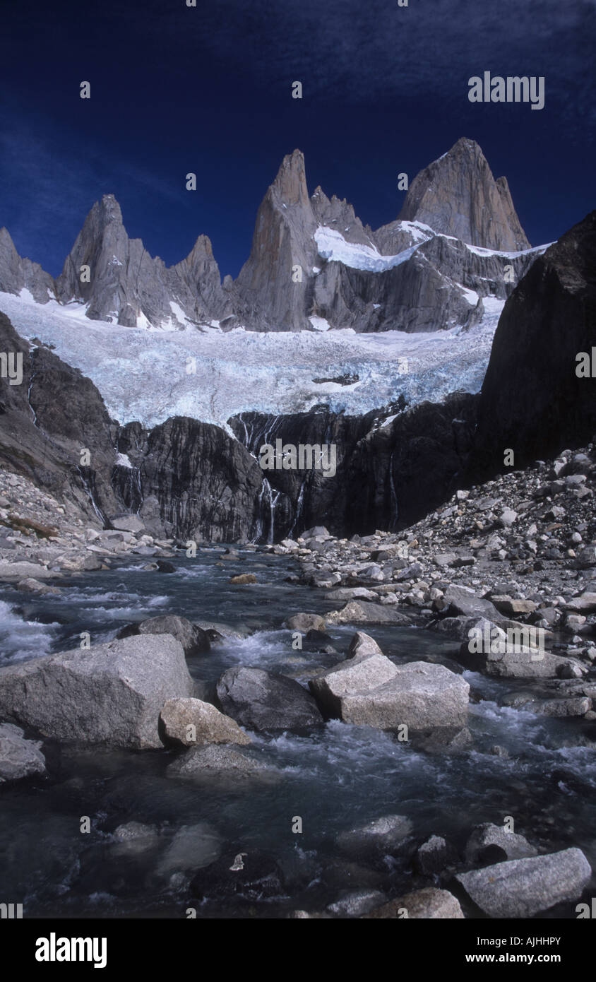 Mt Fitzroy and Rio Blanco, Los Glaciares National Park, Patagonia, Argentina Stock Photo