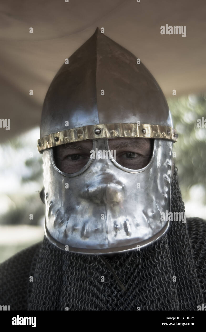 knight helmet war body armour protective medieval Stock Photo