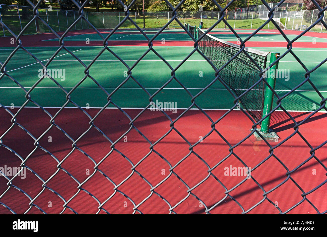 Tennis courts through chain link fence Nanaimo Vancouver Island British