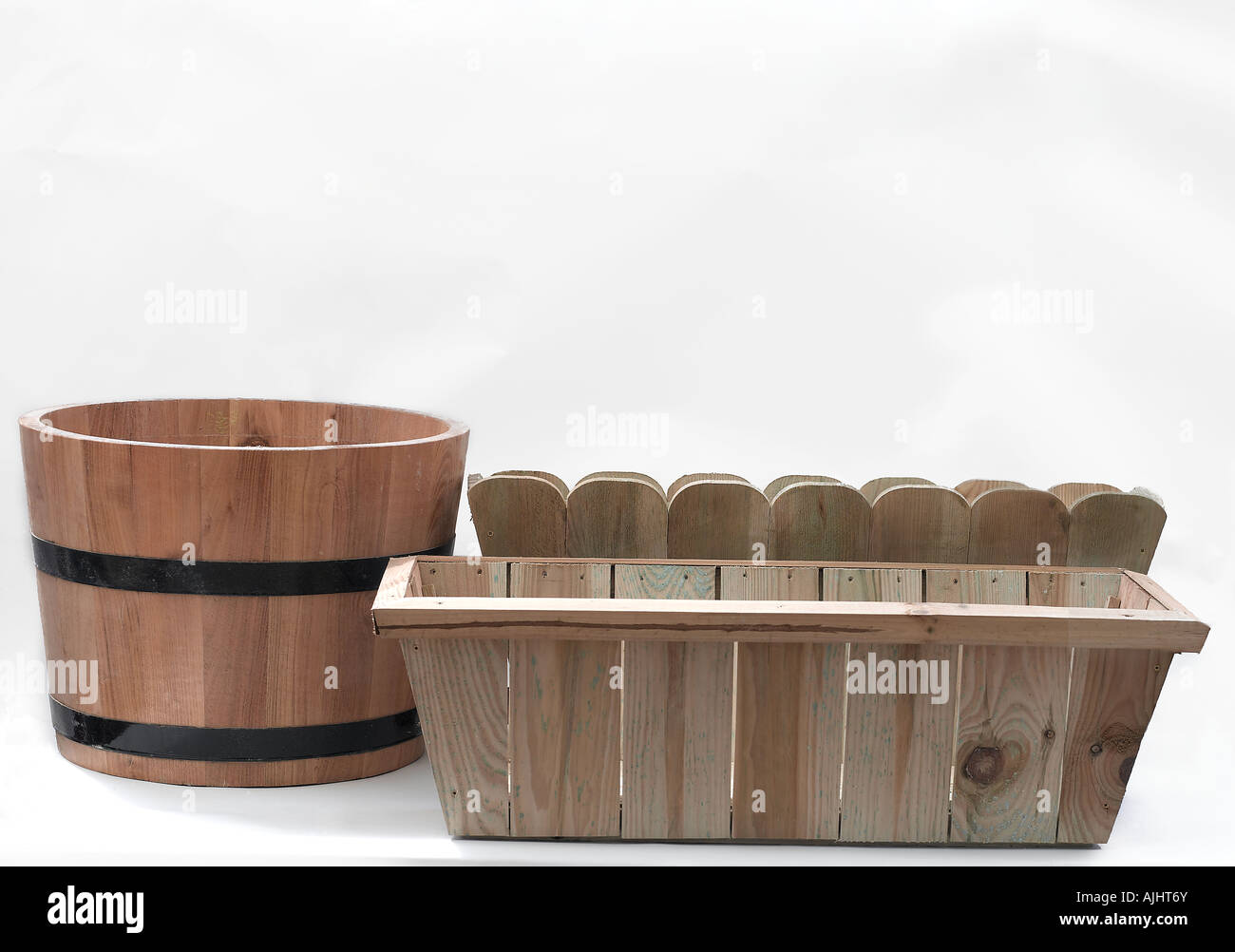 Wooden flowerpots Stock Photo