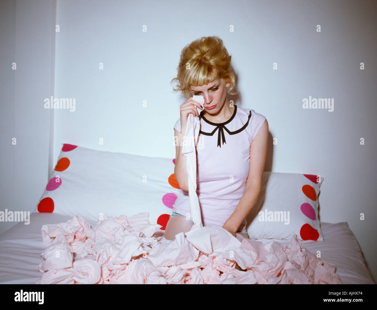 Woman In Bed Crying Stock Photo Alamy