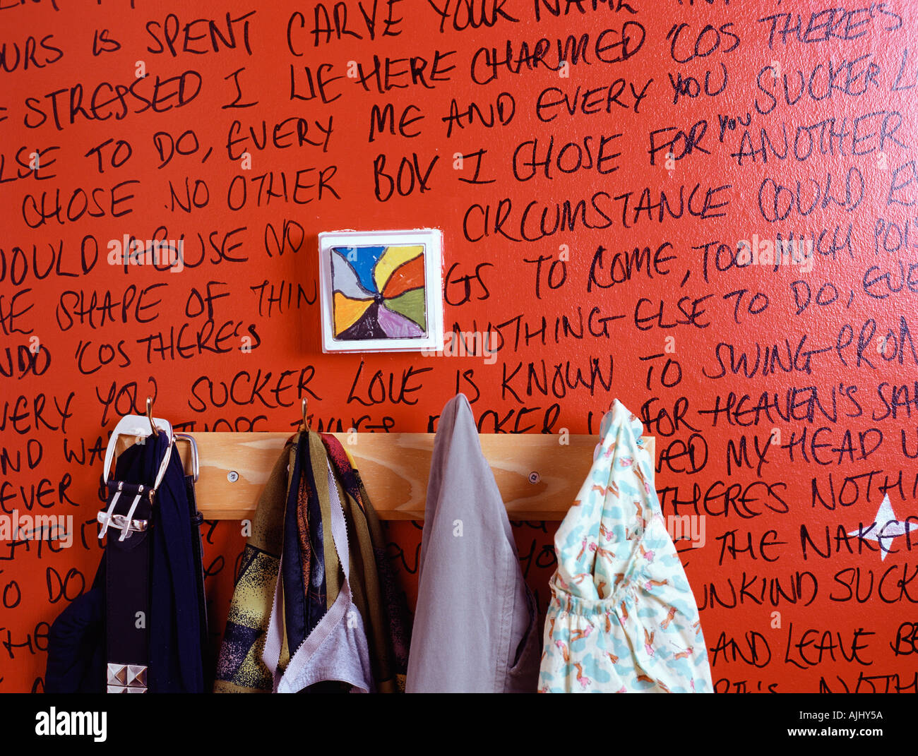 Clothes Hanger And Handwriting On Wall Stock Photo Alamy
