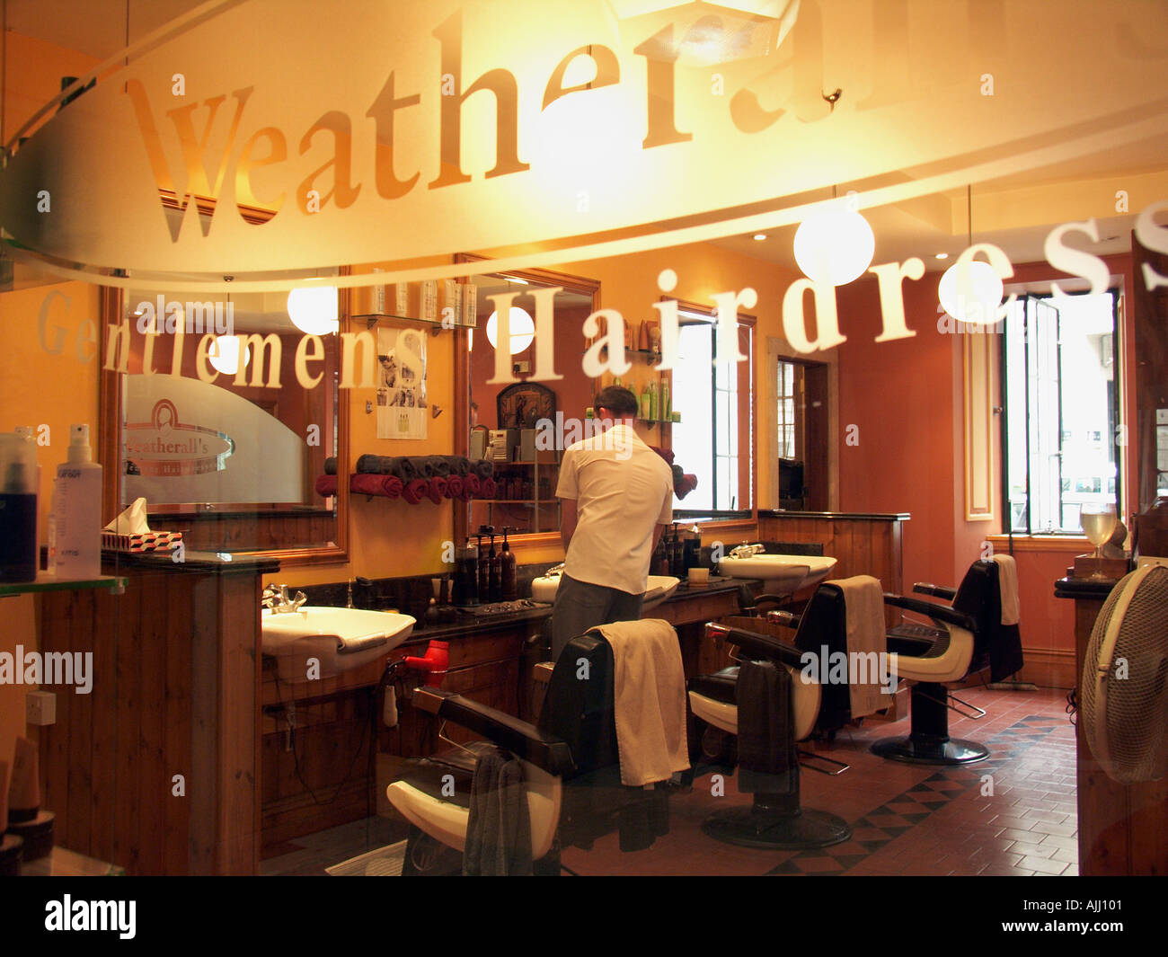 Gentlemens Hairdressers in the BBC building Bush House on the Strand London England UK Stock