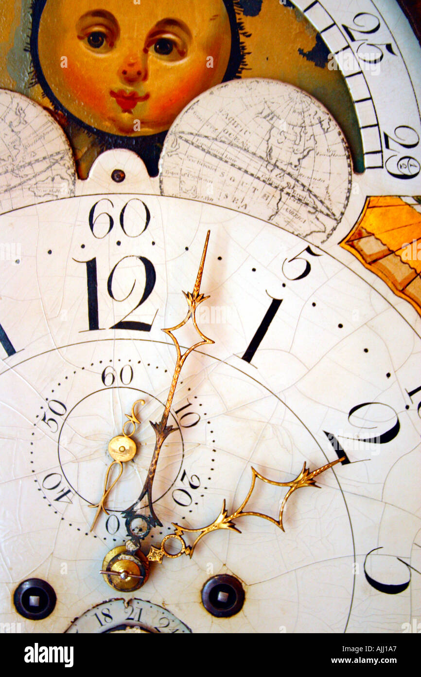 Time Grandfather Clock with moon and day of month hour and second hands