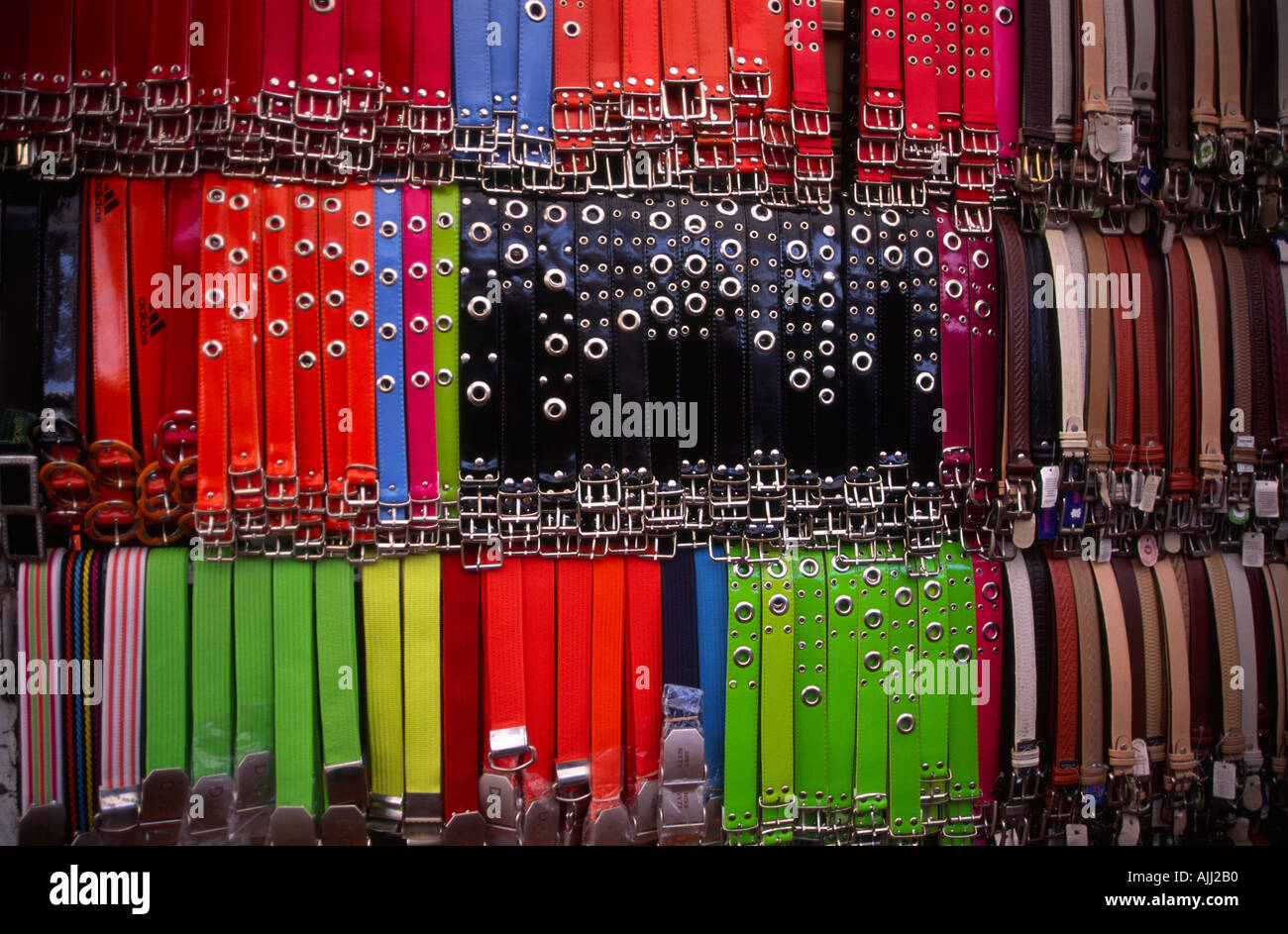 Colourful display of leather belts hi-res stock photography and images ...