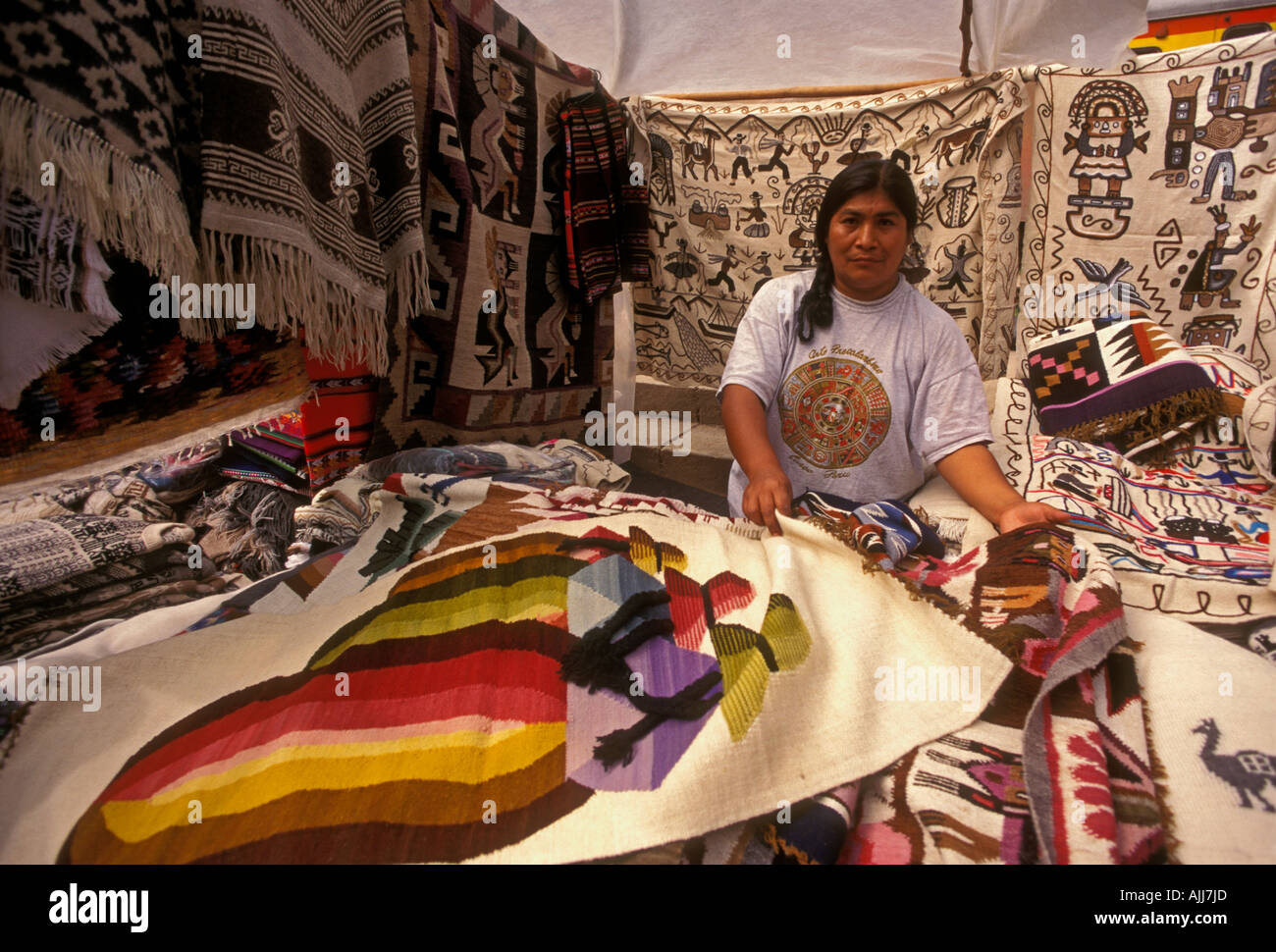 Peruvian man, male vendor, Puente Ruinas, Urubamba River Valley, Machu Picchu, Peru Stock Photo