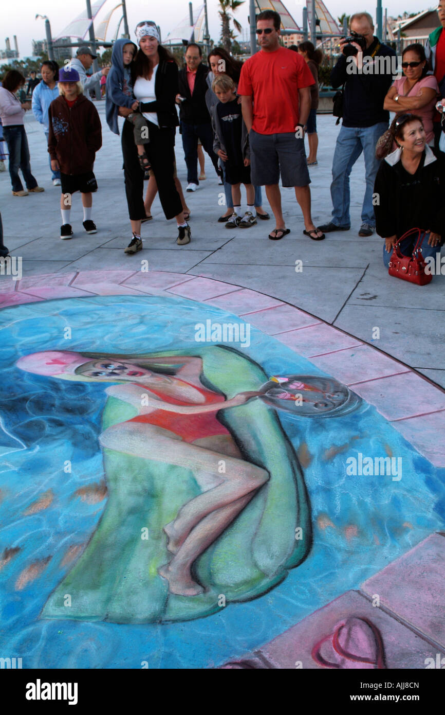 A Julian Beever pavement artists chalk drawing at Redondo Beach Pier California USA Stock Photo