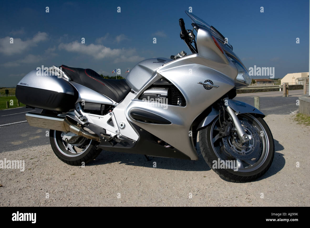 Silver Honda Pan European motorcycle Normandy France Stock Photo - Alamy