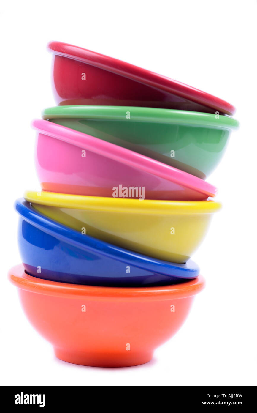 Stack of colourful plastic bowls Stock Photo Alamy