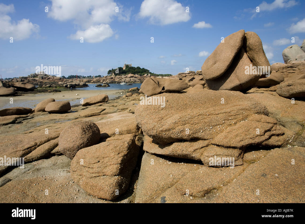 Pink Rocks France Pink granite rocks Ploumanach Cote de Granit Rose Brittany France Stock ...