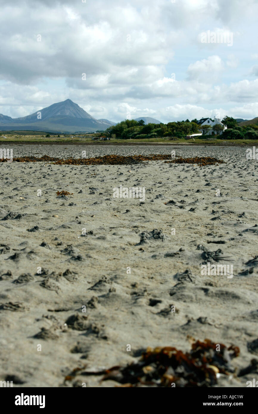 Low tide at Magheroarty Spit with Seven Sisters and Errigal Donegal Ireland Stock Photo