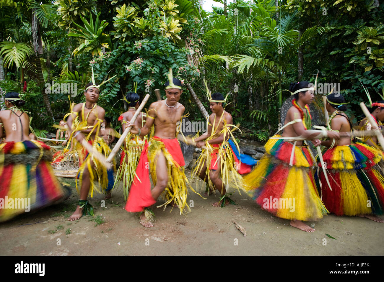 Kaday Village natives doing a traditional dance, Yap, Micronesia Stock Photo