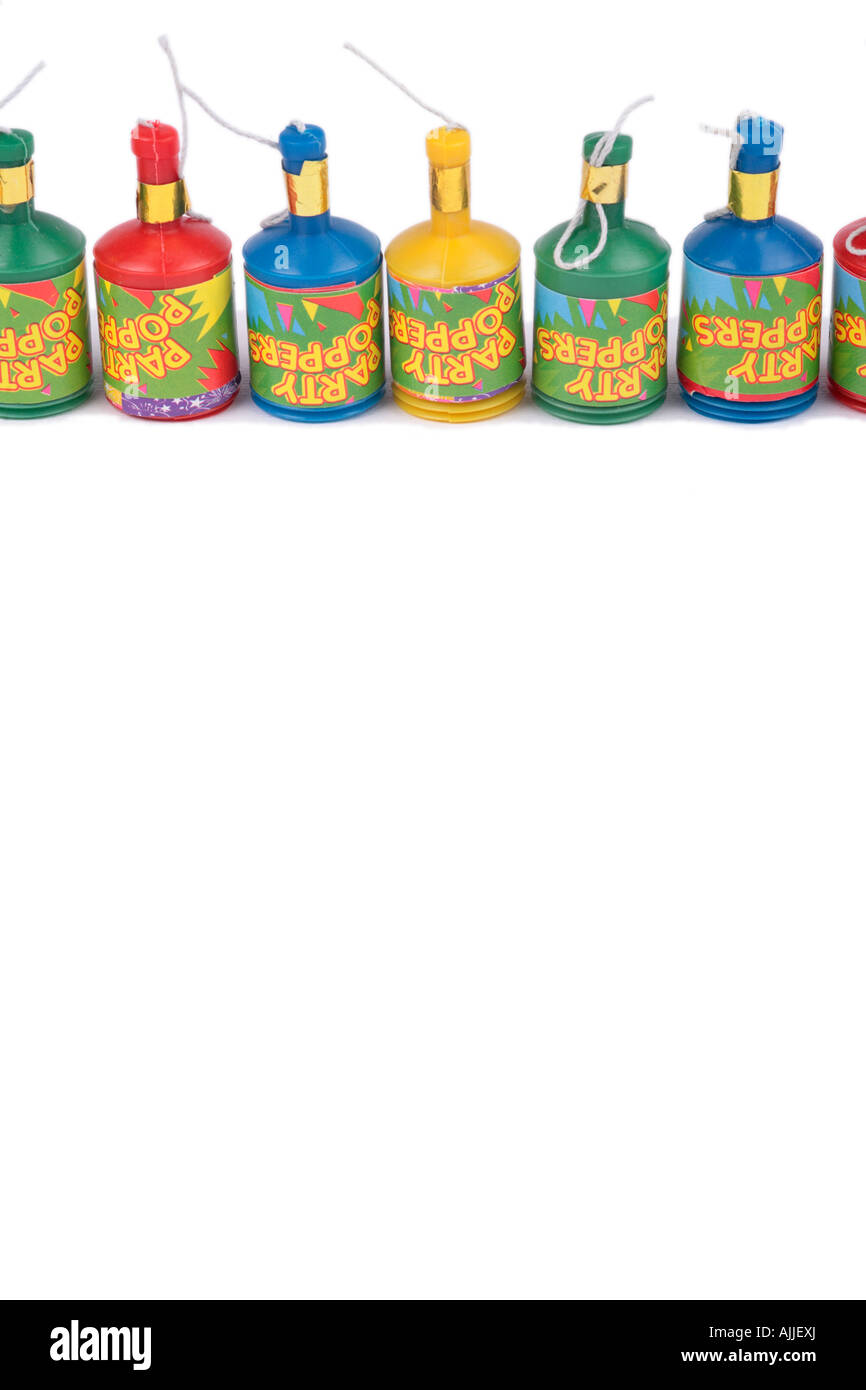 Cutout party poppers line Stock Photo
